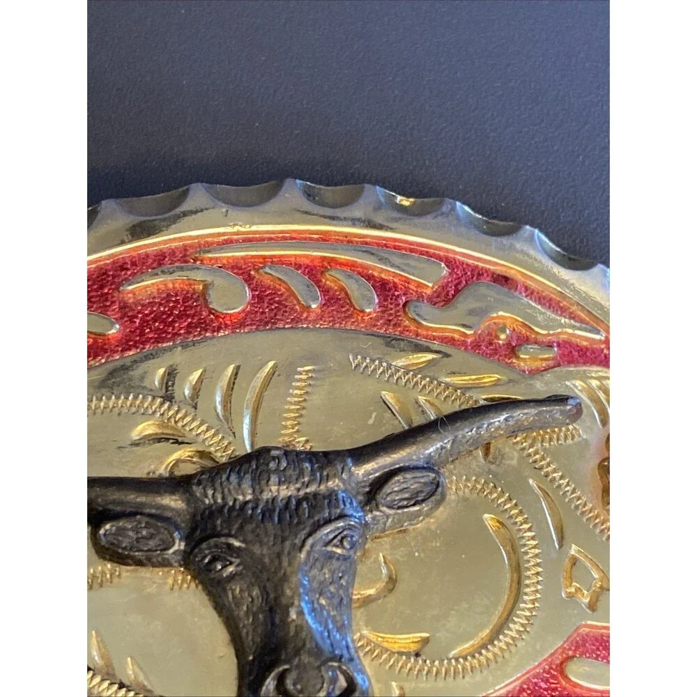 Large Western Bull Cowboy Cowgirl Gold Metal Belt Buckle Longhorn